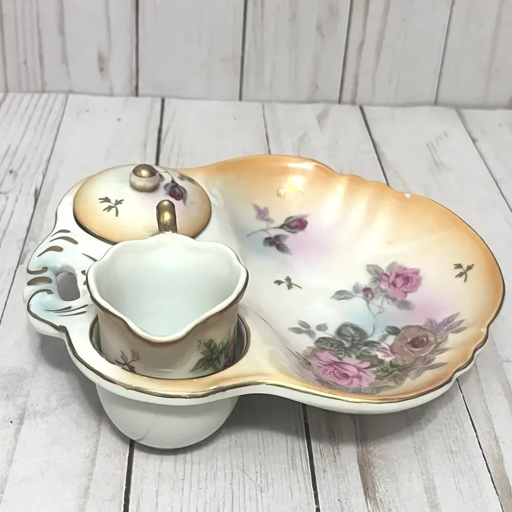 Vintage Divided Cream Sugar Dish Snack Serving Tray Procelain